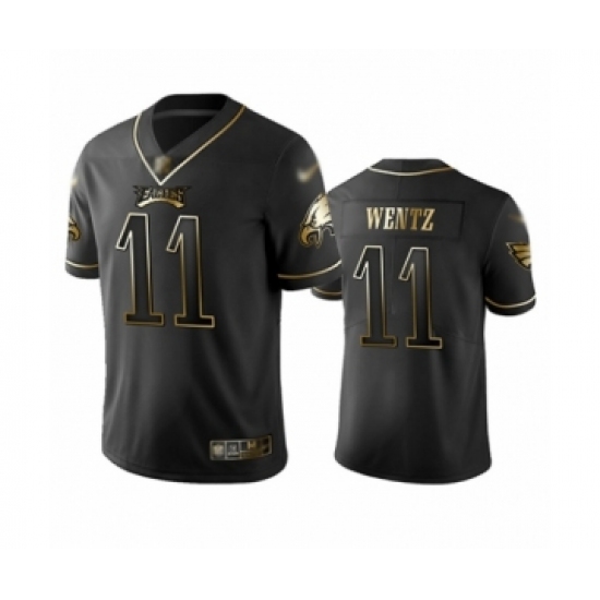 Men's Philadelphia Eagles #11 Carson Wentz Limited Black Golden Edition Football Jersey - Ujersey