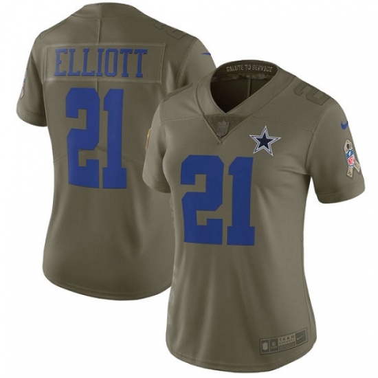 Women's Nike Dallas Cowboys #21 Ezekiel Elliott Limited Olive 2017 Salute to Service NFL Jersey - Ujersey