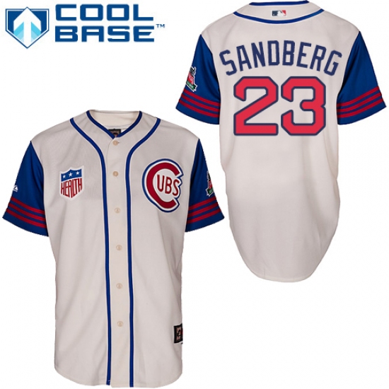 Men's Majestic Chicago Cubs #23 Ryne Sandberg Authentic Cream/Blue 1942 Turn Back The Clock MLB Jersey - Ujersey