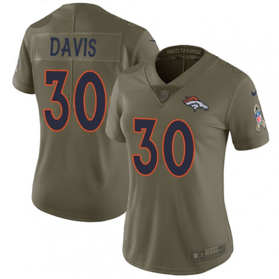 Women's Nike Denver Broncos #30 Terrell Davis Limited Olive 2017 Salute to Service NFL Jersey - Ujersey
