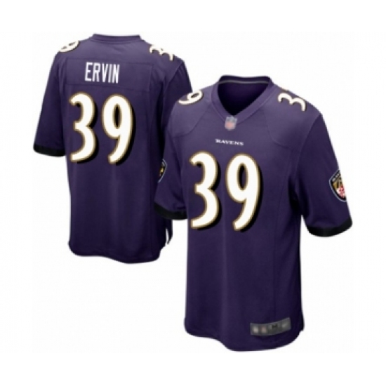 Men's Baltimore Ravens #39 Tyler Ervin Game Purple Team Color Football Jersey - Ujersey