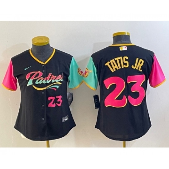 Women's San Diego Padres #23 Fernando Tatis Jr Black Number 2022 City Connect Cool Base Stitched Jersey - Ujersey