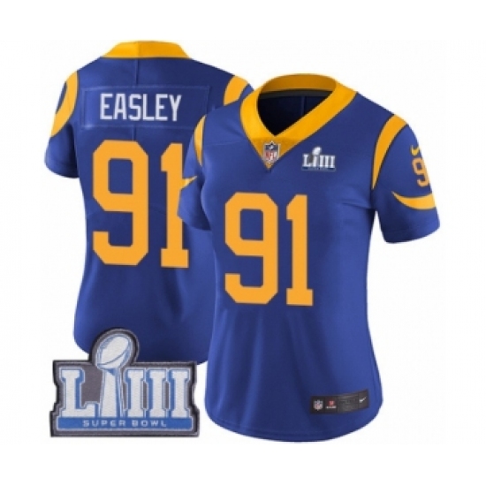 Women's Nike Los Angeles Rams #91 Dominique Easley Royal Blue Alternate Vapor Untouchable Limited Player Super Bowl LIII Bound NFL Jersey - Ujersey