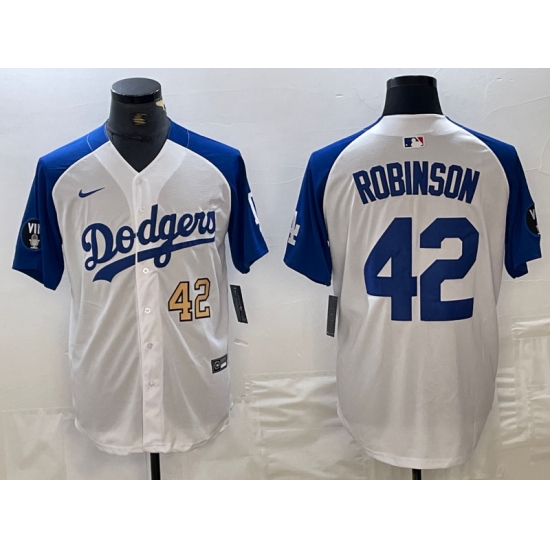 Men's Los Angeles Dodgers #42 Jackie Robinson Number White Blue Fashion Stitched Cool Base Limited Jersey - Ujersey