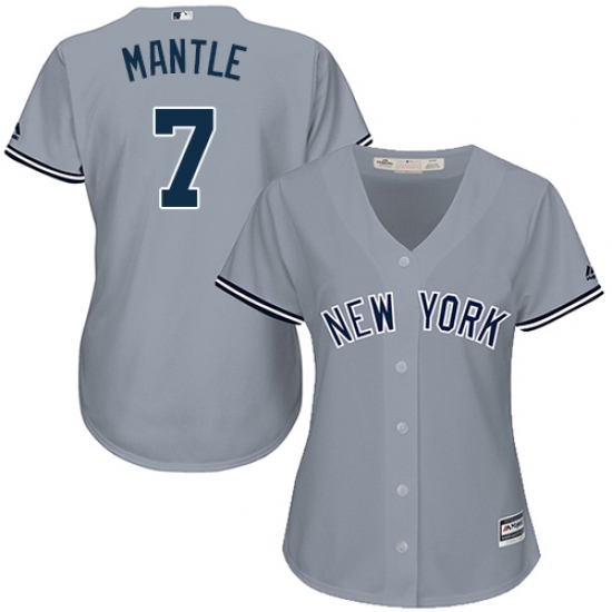 Women's Majestic New York Yankees #7 Mickey Mantle Authentic Grey Road MLB Jersey - Ujersey
