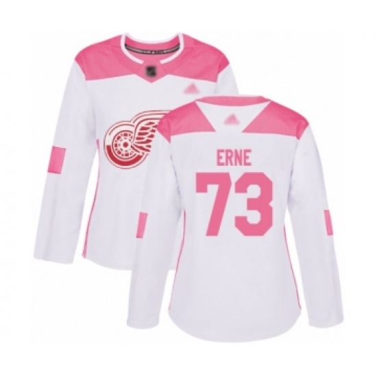 Women's Detroit Red Wings #73 Adam Erne Authentic White Pink Fashion Hockey Jersey - Ujersey