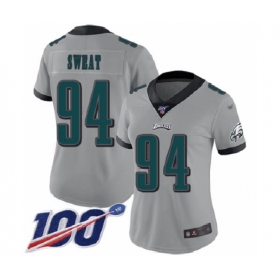 Women's Philadelphia Eagles #94 Josh Sweat Limited Silver Inverted Legend 100th Season Football Jersey - Ujersey