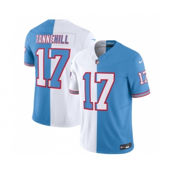 Men's Nike Tennessee Titans #17 Ryan Tannehill White Blue 2023 F.U.S.E. Split Vapor Limited Throwback Football Stitched Jersey - Ujersey