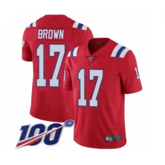 Men's New England Patriots #17 Antonio Brown Red Alternate Vapor Untouchable Limited Player 100th Season Football Jersey - Ujersey