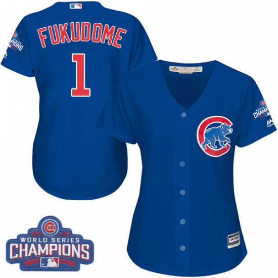 Women's Majestic Chicago Cubs #1 Kosuke Fukudome Authentic Royal Blue Alternate 2016 World Series Champions Cool Base MLB Jersey - Ujersey