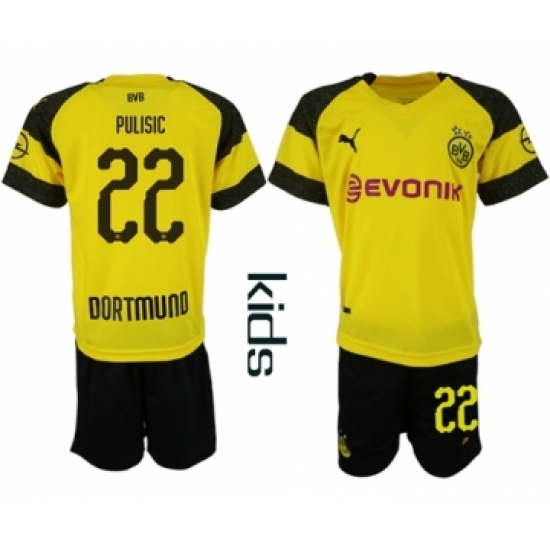 Dortmund #22 Pulisic Home Kid Soccer Club Jersey