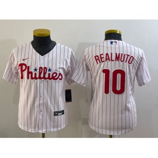 Youth Philadelphia Phillies #10 JT Realmuto White Stitched MLB Cool Base Nike Jersey - Ujersey