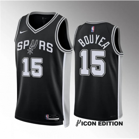 Men's San Antonio Spurs #15 Jamaree Bouyea Black Icon Edition Stitched Basketball Jersey - Ujersey
