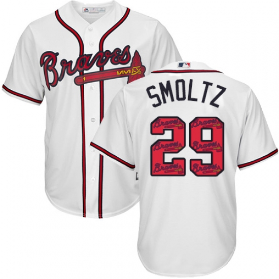 Men's Majestic Atlanta Braves #29 John Smoltz Authentic White Team Logo Fashion Cool Base MLB Jersey - Ujersey