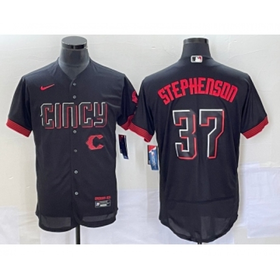 Men's Cincinnati Reds #37 Tyler Stephenson Black 2023 City Connect Flex Base Stitched Jersey - Ujersey