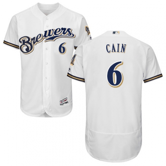 Men's Majestic Milwaukee Brewers #6 Lorenzo Cain White Alternate Flex Base Authentic Collection MLB Jersey - Ujersey