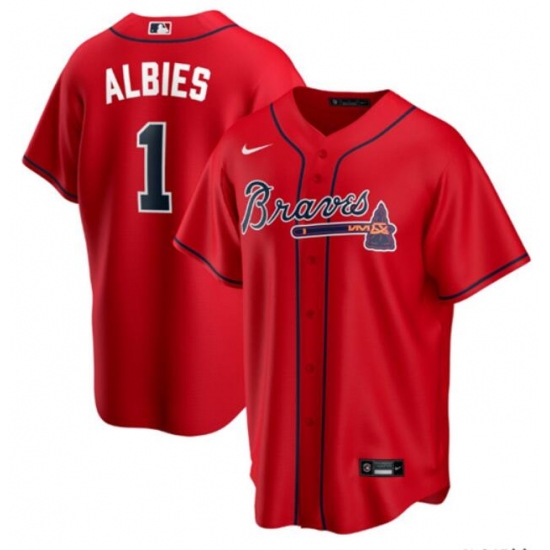 Men's Atlanta Braves #1 Ozzie Albies Red Cool Base Stitched Jersey - Ujersey