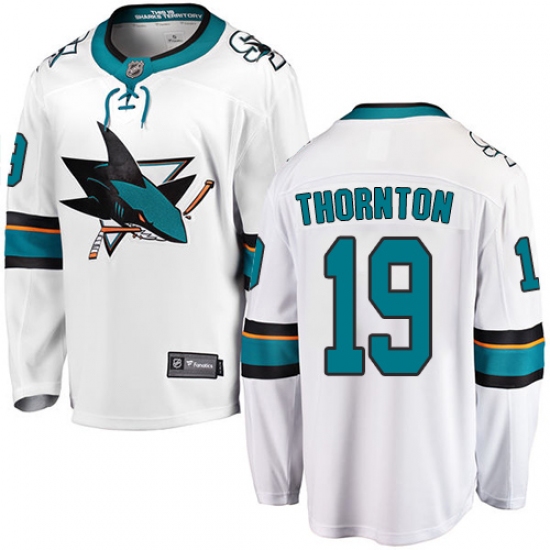 Youth San Jose Sharks #19 Joe Thornton Fanatics Branded White Away Breakaway NHL Jersey - Ujersey