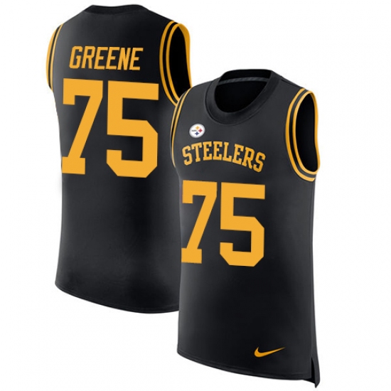 Men's Nike Pittsburgh Steelers #75 Joe Greene Limited Black Rush Player Name & Number Tank Top NFL Jersey - Ujersey