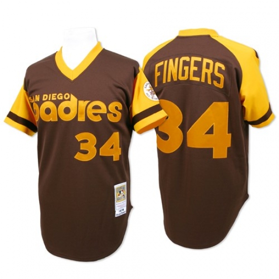 Men's Mitchell and Ness San Diego Padres #34 Rollie Fingers Authentic Brown Throwback MLB Jersey - Ujersey