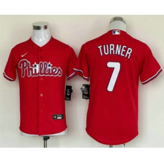 Youth Philadelphia Phillies #7 Trea Turner Red Cool Base Stitched Baseball Jersey - Ujersey