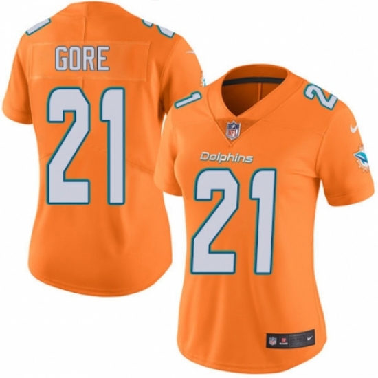 Women's Nike Miami Dolphins #21 Frank Gore Limited Orange Rush Vapor Untouchable NFL Jersey - Ujersey