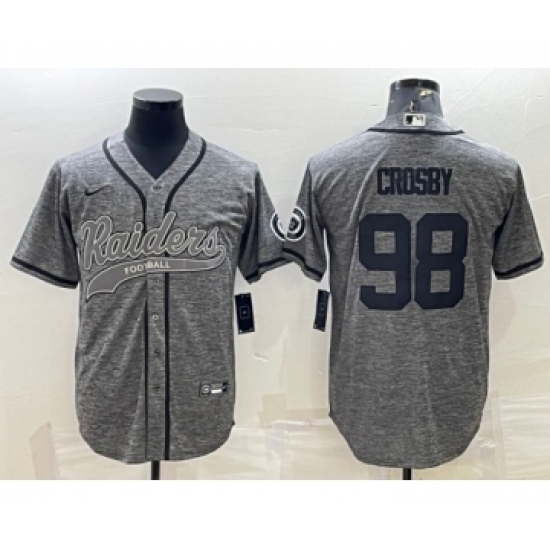 Men's Las Vegas Raiders #98 Maxx Crosby Gray With Patch Cool Base Stitched Baseball Jersey - Ujersey
