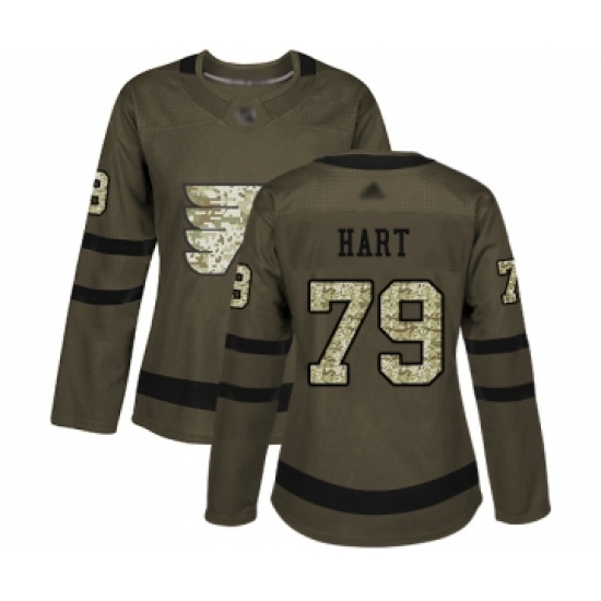 Women's Philadelphia Flyers #79 Carter Hart Authentic Green Salute to Service Hockey Jersey - Ujersey