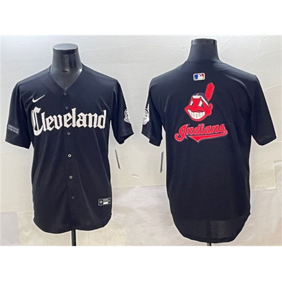 Men's Cleveland Guardians Team Big Logo Black Gothic Vapor Premier Limited Stitched Baseball Jersey - Ujersey