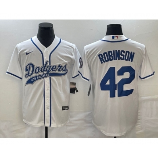 Men's Los Angeles Dodgers #42 Jackie Robinson White With Patch Cool Base Stitched Baseball Jersey - Ujersey