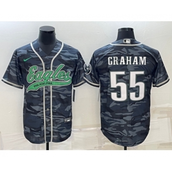 Men's Philadelphia Eagles #55 Brandon Graham Gray Camo With Cool Base Stitched Baseball Jersey - Ujersey