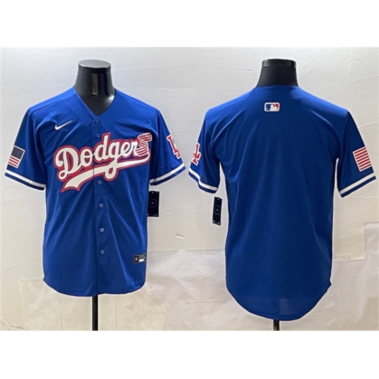 Men's Los Angeles Dodgers Blank Royal With American Flag Limited Stitched Baseball Jersey - Ujersey