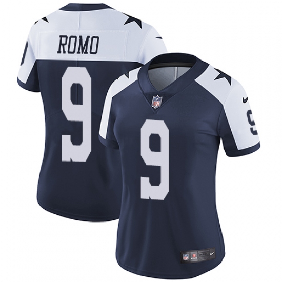 Women's Nike Dallas Cowboys #9 Tony Romo Navy Blue Throwback Alternate Vapor Untouchable Limited Player NFL Jersey - Ujersey