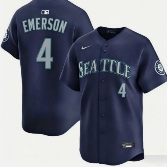 Men's Seattle Mariners #4 Colt Emerson Navy Cool Base Stitched Baseball Jersey - Ujersey