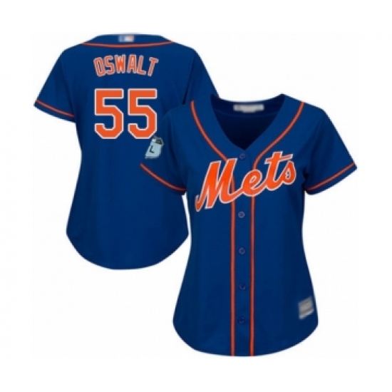 Women's New York Mets #55 Corey Oswalt Authentic Royal Blue Alternate Home Cool Base Baseball Player Jersey - Ujersey