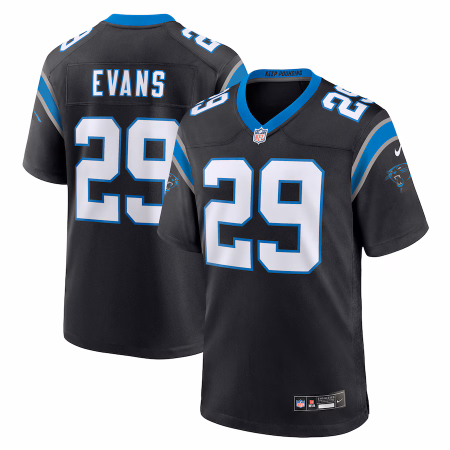 Men's Carolina Panthers Akayleb Evans Nike Black Team Game Jersey - Ujersey