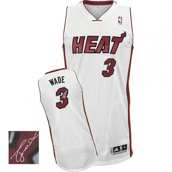 Men's Adidas Miami Heat #3 Dwyane Wade Authentic White Home Autographed NBA Jersey - Ujersey