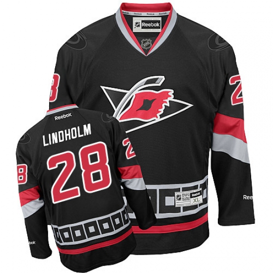 Women's Reebok Carolina Hurricanes #28 Elias Lindholm Premier Black Third NHL Jersey - Ujersey