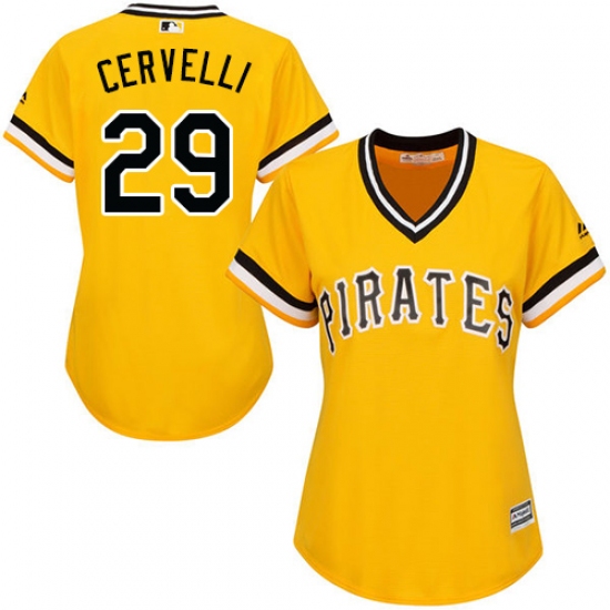 Women's Majestic Pittsburgh Pirates #29 Francisco Cervelli Authentic Gold Alternate Cool Base MLB Jersey - Ujersey