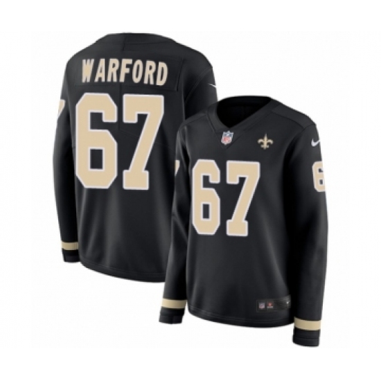 Women's Nike New Orleans Saints #67 Larry Warford Limited Black Therma Long Sleeve NFL Jersey - Ujersey