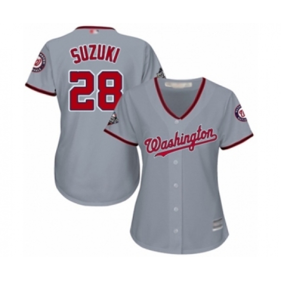 Women's Washington Nationals #28 Kurt Suzuki Authentic Grey Road Cool Base 2019 World Series Bound Baseball Jersey - Ujersey
