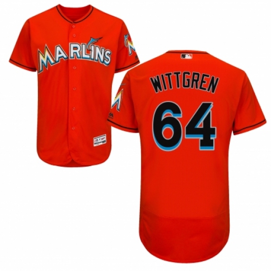 Men's Majestic Miami Marlins #64 Nick Wittgren Orange Alternate Flex Base Authentic Collection MLB Jersey - Ujersey
