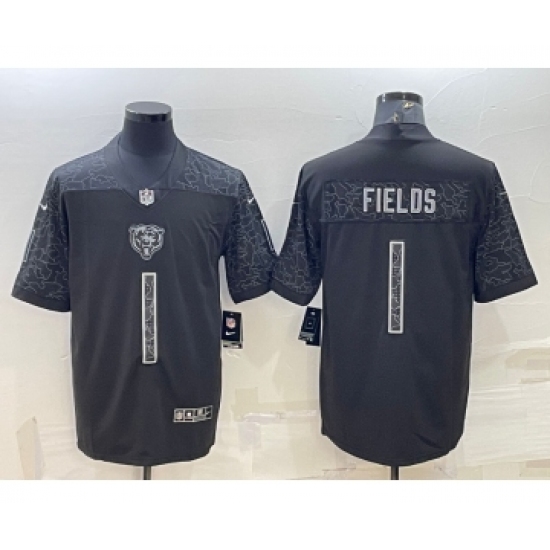 Men's Chicago Bears Blank #1 Justin Fields Black Reflective Limited Stitched Football Jersey - Ujersey