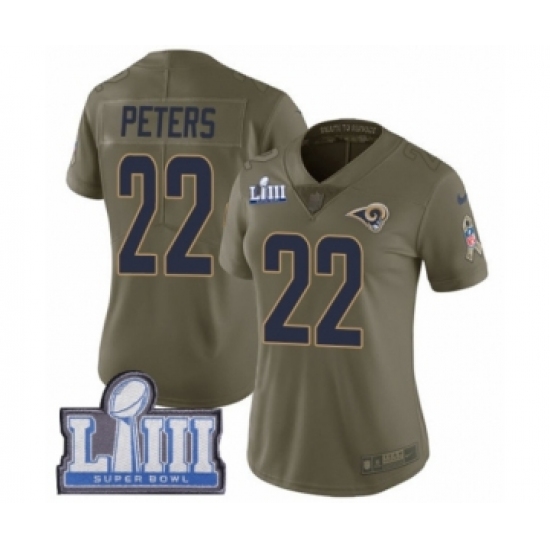 Women's Nike Los Angeles Rams #22 Marcus Peters Limited Olive 2017 Salute to Service Super Bowl LIII Bound NFL Jersey - Ujersey