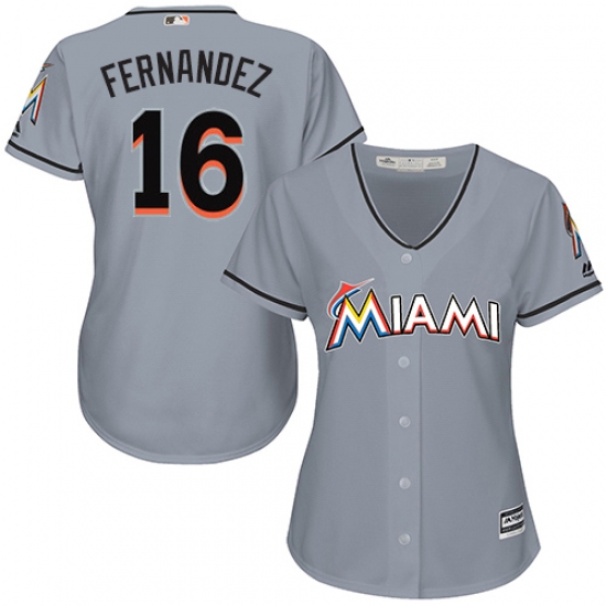 Women's Majestic Miami Marlins #16 Jose Fernandez Authentic Grey Road Cool Base MLB Jersey