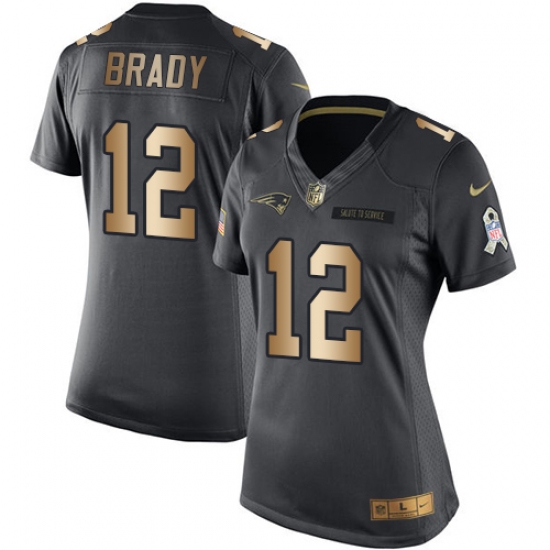 Women's Nike New England Patriots #12 Tom Brady Limited Black/Gold Salute to Service NFL Jersey - Ujersey