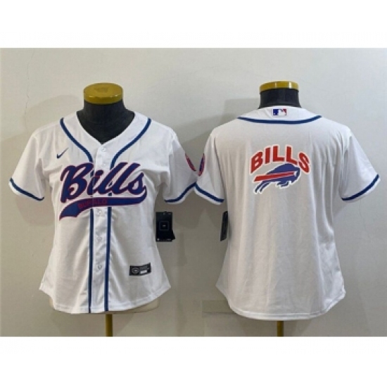 Women's Buffalo Bills White Team Big Logo With Patch Cool Base Stitched Baseball Jersey(Run Small) - Ujersey
