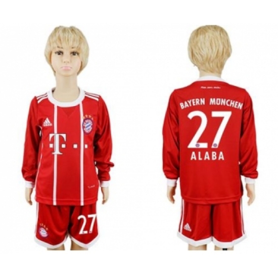 Bayern Munchen #27 Alaba Home Long Sleeves Kid Soccer Club Jersey