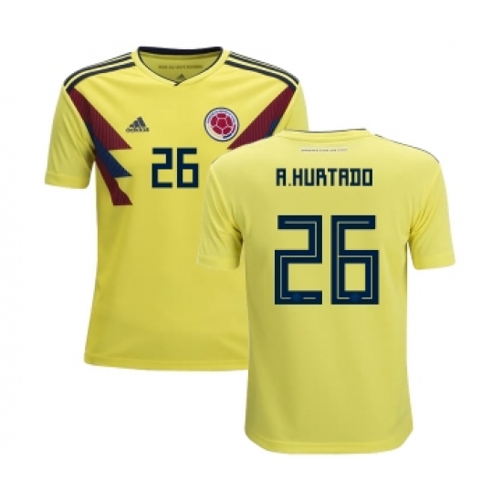 Colombia #26 A. Hurtado Home Kid Soccer Country Jersey