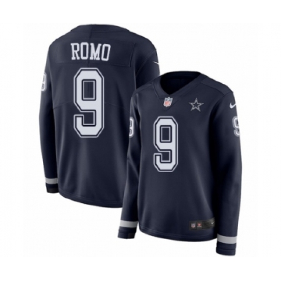 Women's Nike Dallas Cowboys #9 Tony Romo Limited Navy Blue Therma Long Sleeve NFL Jersey - Ujersey